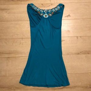 Turquoise Sweetees Mini Dress with Back Embroidery